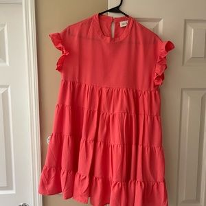 Aura Ruffle Cap Sleeve Baby Doll Dress Coral Small